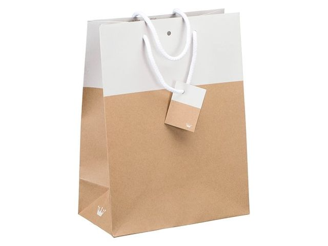 Sacs kraft bicolore poignées cordelières 33 x 25 x 13 cm - Paquet de 10