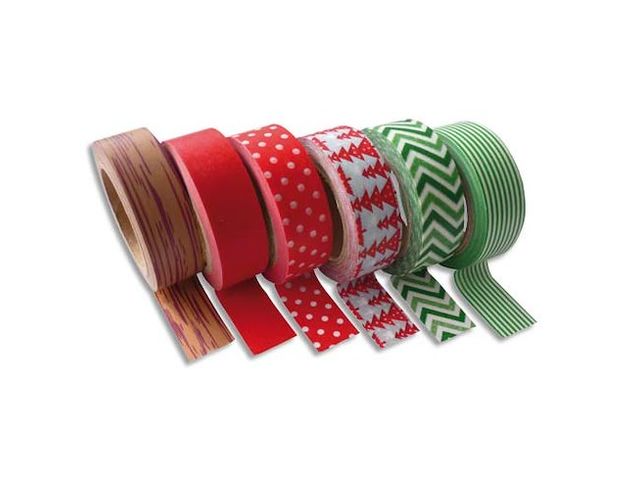 Lot de 6 rubans adhésifs décorés thème Hiver assortis format 15 mm x 10 m